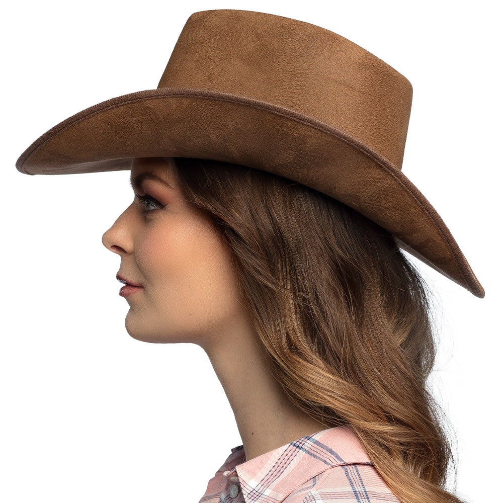 Chapeau Cowboy Marron Cuir avec Crâne de Taureau - Accessoire Western
