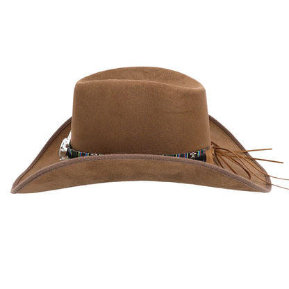 Chapeau Cowboy Marron Cuir avec Crâne de Taureau - Accessoire Western