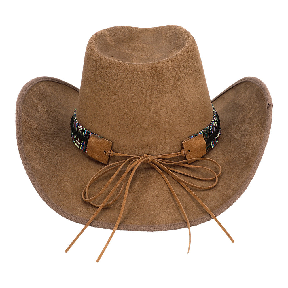 Chapeau Cowboy Marron Cuir avec Crâne de Taureau - Accessoire Western