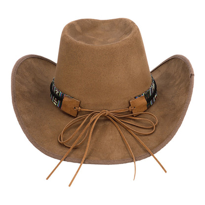 Chapeau Cowboy Marron Cuir avec Crâne de Taureau - Accessoire Western