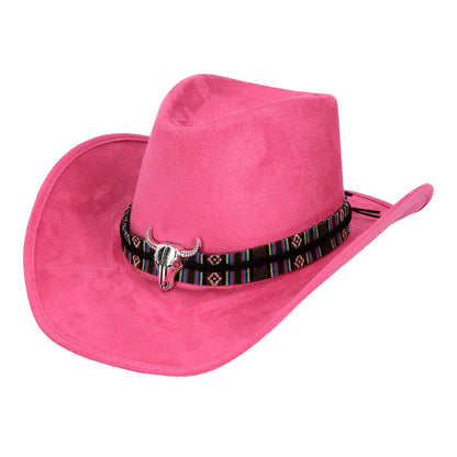 Chapeau Cowboy Rose Fuschia avec Décoration Ethnique
