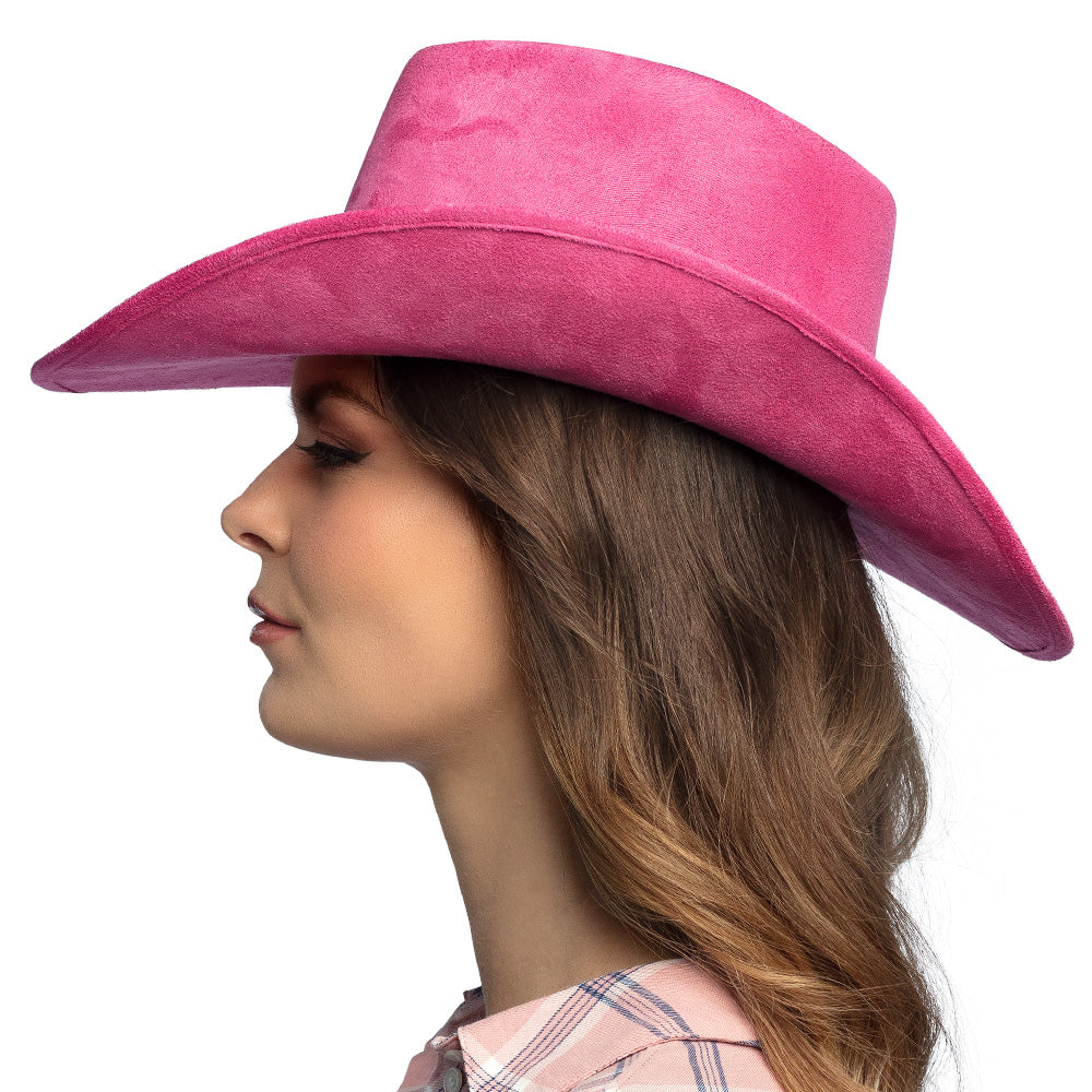 Chapeau Cowboy Rose Fuschia avec Décoration Ethnique