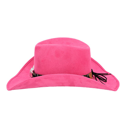 Chapeau Cowboy Rose Fuschia avec Décoration Ethnique