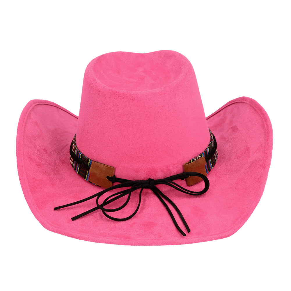 Chapeau Cowboy Rose Fuschia avec Décoration Ethnique