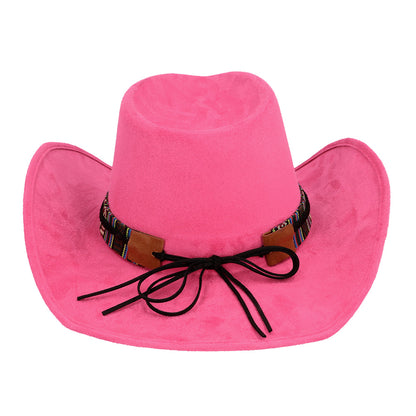 Chapeau Cowboy Rose Fuschia avec Décoration Ethnique