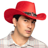 Chapeau Cow-boy Rouge Adulte avec Décoration Ethnique