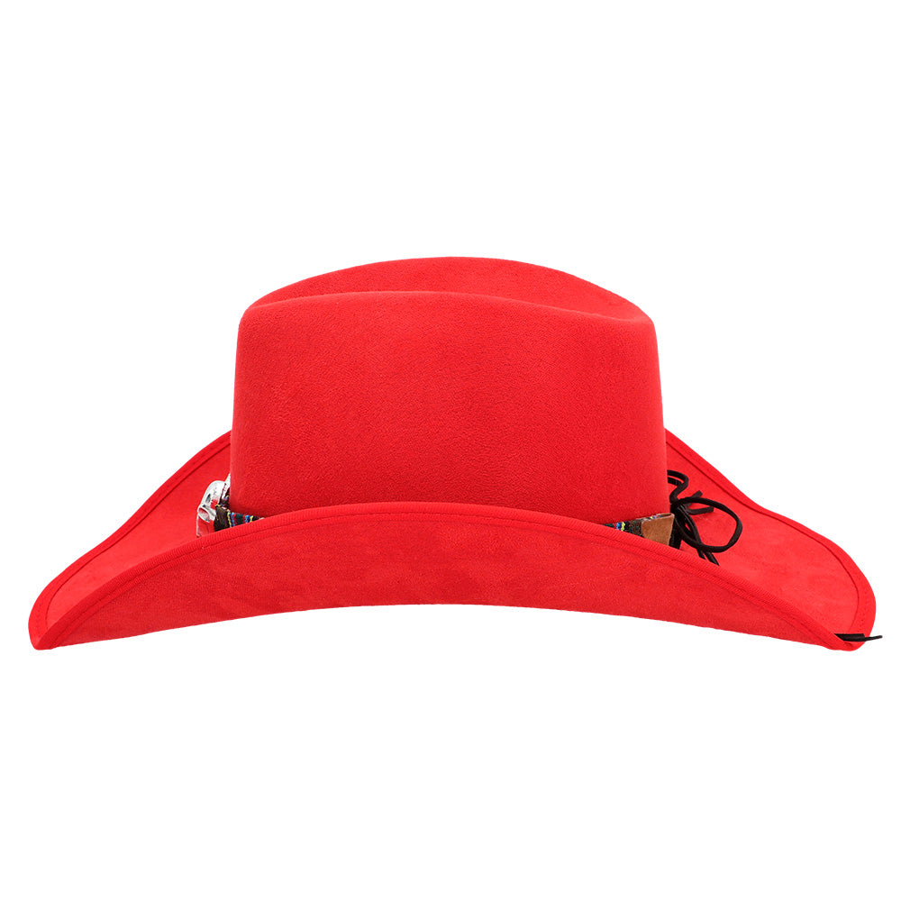 Chapeau Cow-boy Rouge Adulte avec Décoration Ethnique