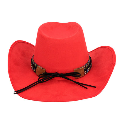 Chapeau Cow-boy Rouge Adulte avec Décoration Ethnique