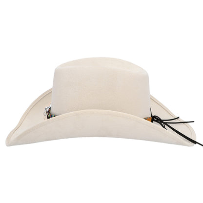 Chapeau Cowboy Blanc avec Bandeau Navajo et Crâne de Taureau