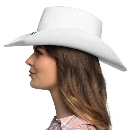 Chapeau Cowboy Blanc avec Ruban Ethnique et Crâne de Taureau