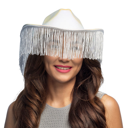Chapeau Cowboy Blanc à Franges Irisées - Déguisement Festival