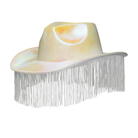 Chapeau Cowboy Blanc à Franges Irisées - Déguisement Festival