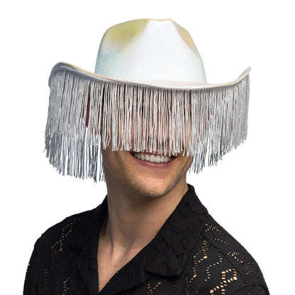 Chapeau Cowboy Blanc à Franges Irisées - Déguisement Festival