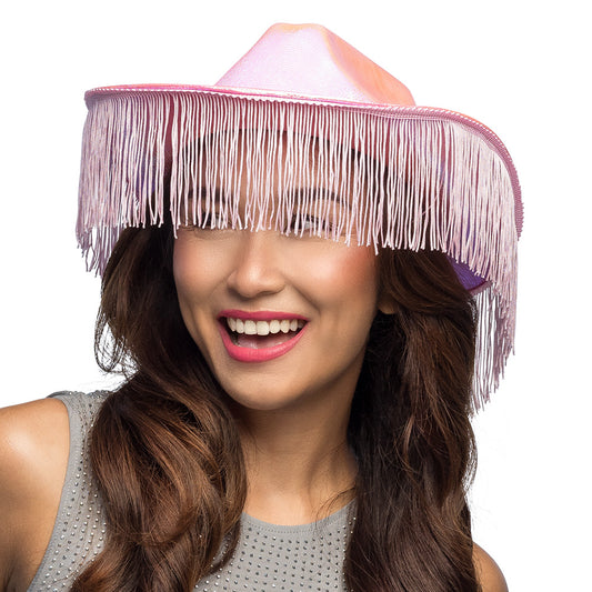 Chapeau Cowboy Rose Frangé Paillettes - Accessoire Déguisement
