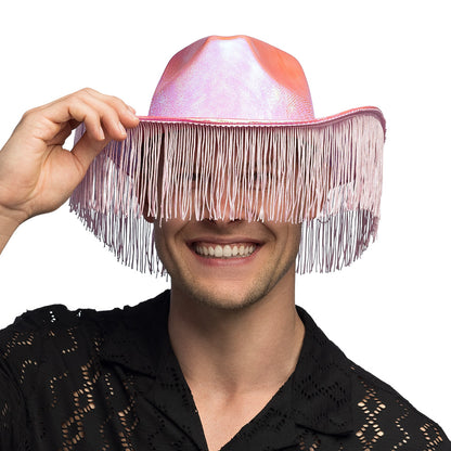 Chapeau Cowboy Rose Frangé Paillettes - Accessoire Déguisement