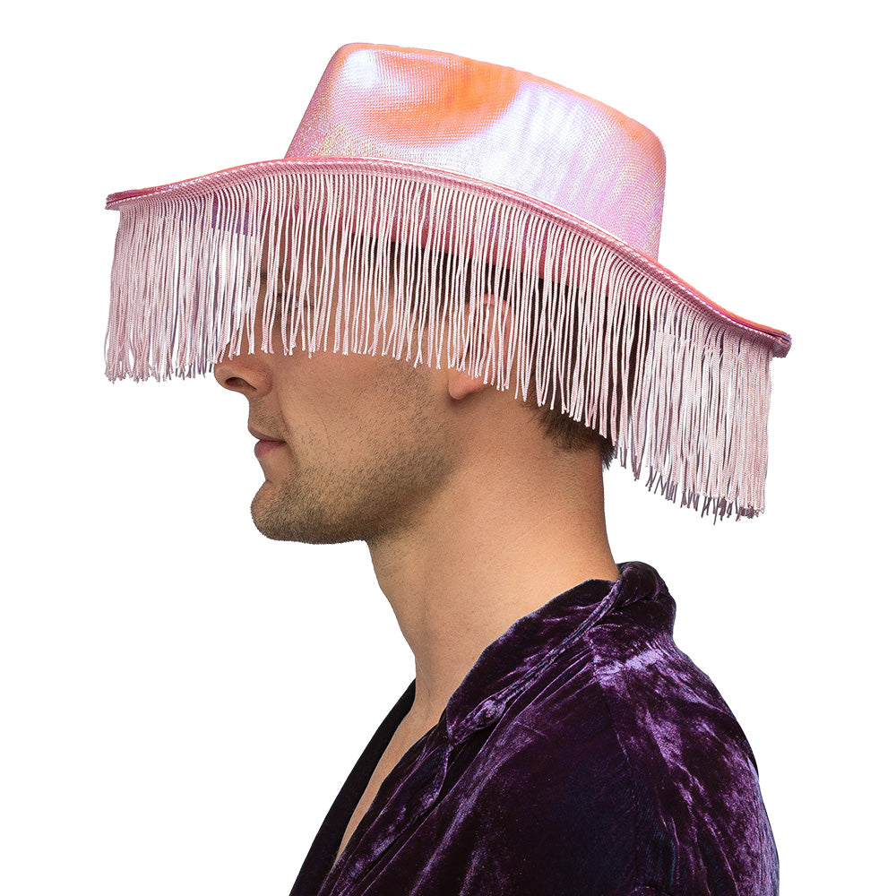 Chapeau Cowboy Rose Frangé Paillettes - Accessoire Déguisement