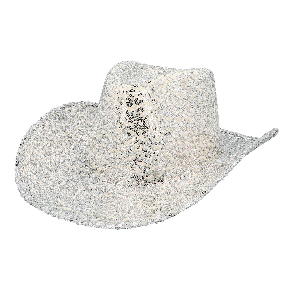 Chapeau Cow-boy Paillettes Argent - Déguisement Festival Western