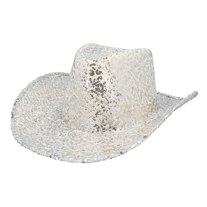 Chapeau Cow-boy Paillettes Argent - Déguisement Festival Western