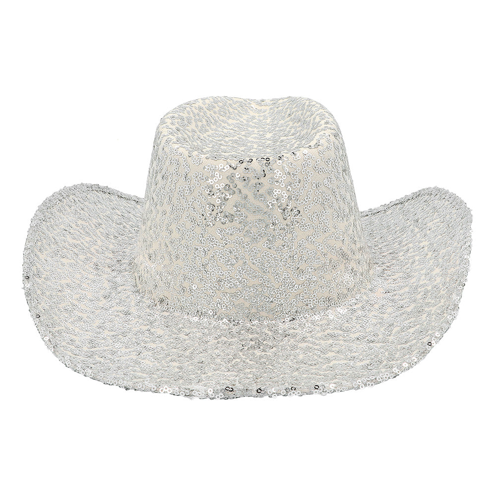 Chapeau Cow-boy Paillettes Argent - Déguisement Festival Western
