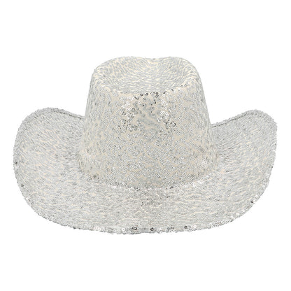 Chapeau Cow-boy Paillettes Argent - Déguisement Festival Western