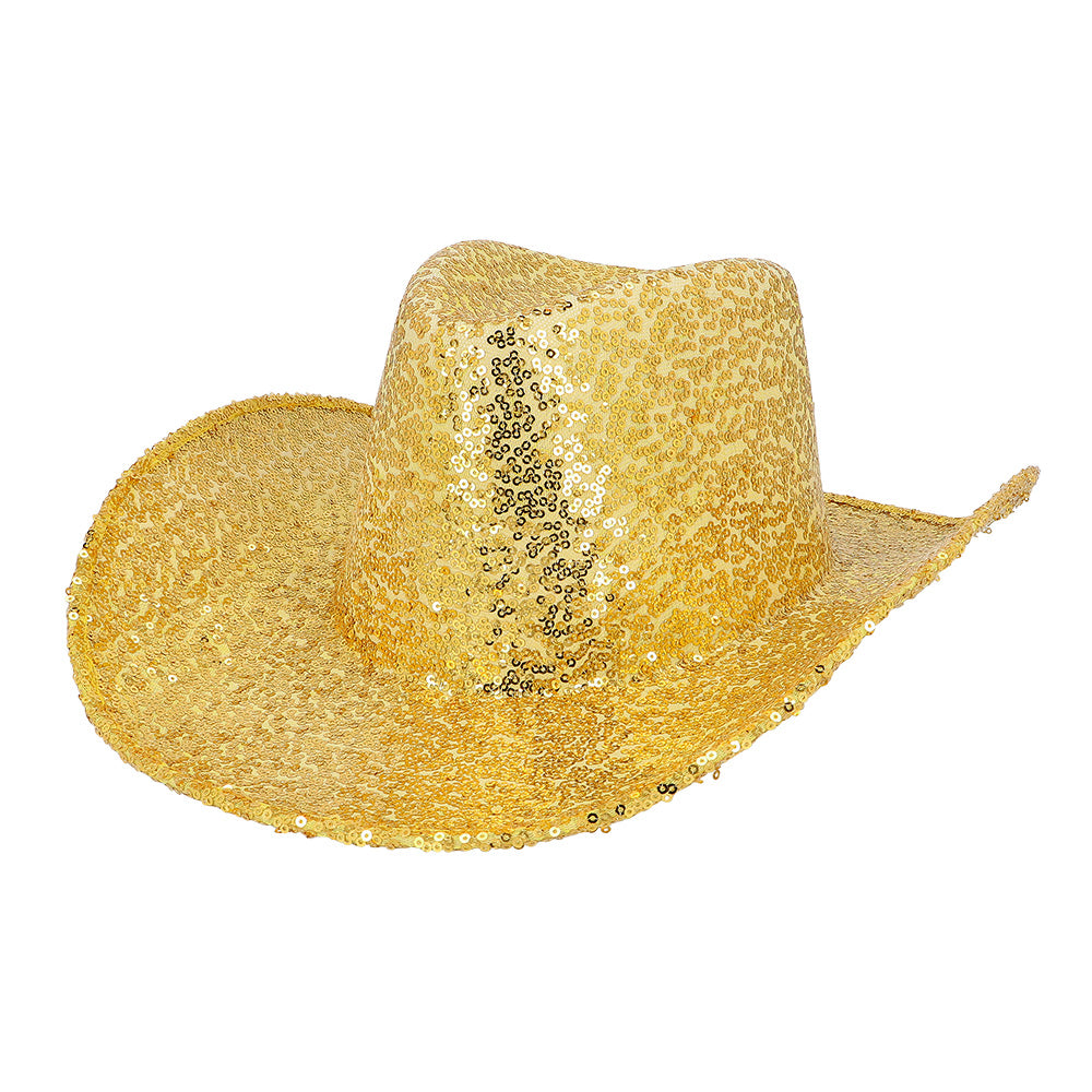 Chapeau Cowboy Paillettes Or - Accessoire Fête Disco & Années 70