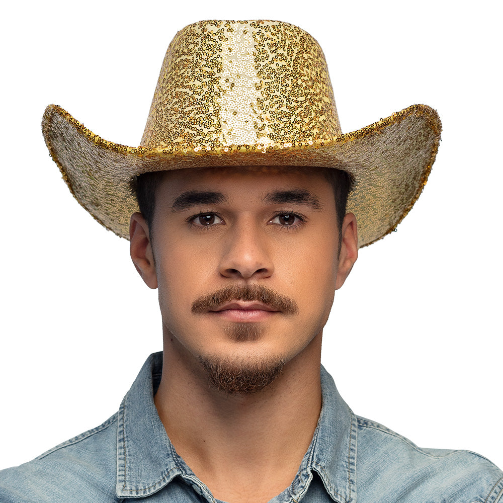 Chapeau Cowboy Paillettes Or - Accessoire Fête Disco & Années 70