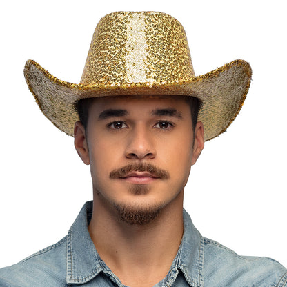 Chapeau Cowboy Paillettes Or - Accessoire Fête Disco & Années 70