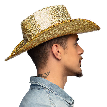 Chapeau Cowboy Paillettes Or - Accessoire Fête Disco & Années 70