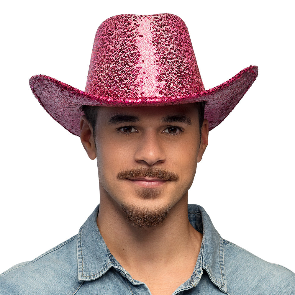 Chapeau Cowboy Rose Paillettes - Accessoire Déguisement Adulte