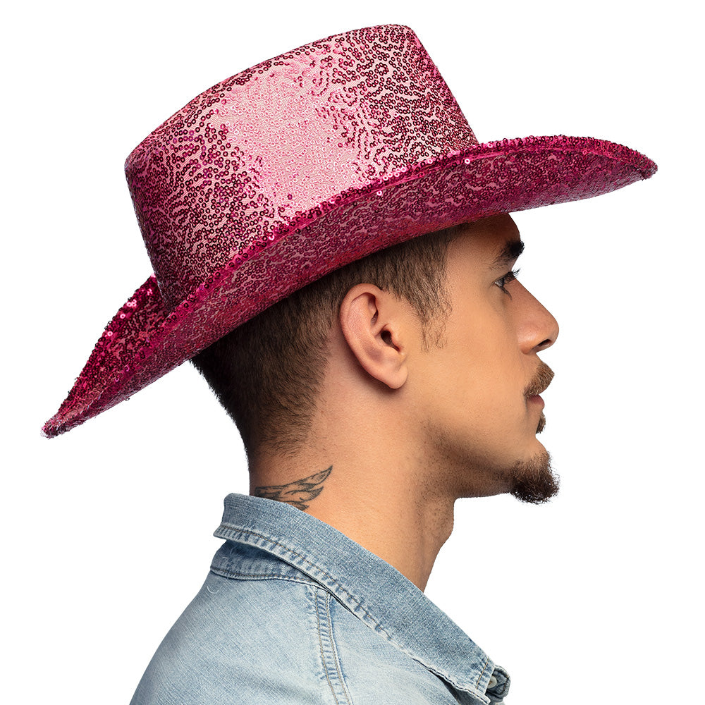 Chapeau Cowboy Rose Paillettes - Accessoire Déguisement Adulte