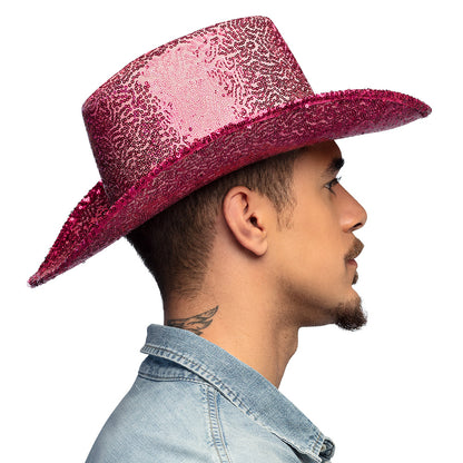Chapeau Cowboy Rose Paillettes - Accessoire Déguisement Adulte