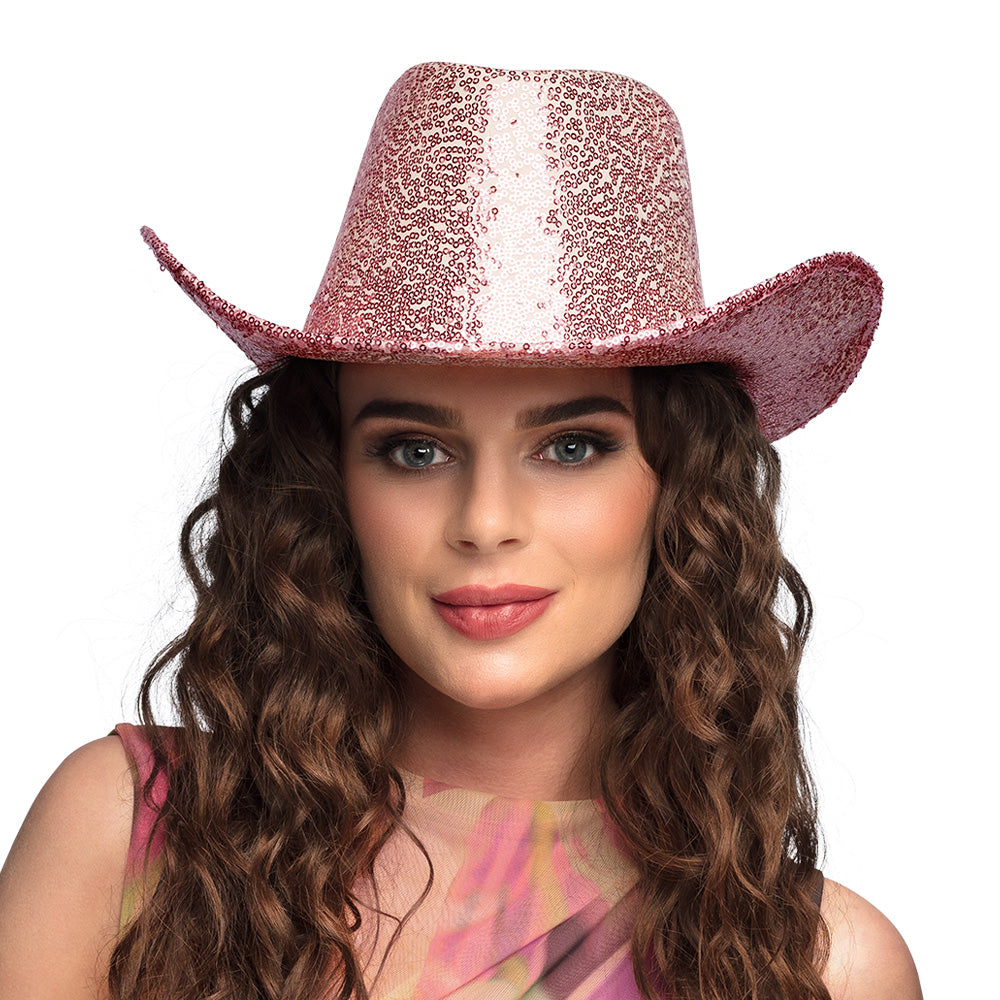 Chapeau Cowboy Paillettes Rose Fluo - Accessoire Déguisement