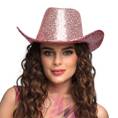 Chapeau Cowboy Paillettes Rose Fluo - Accessoire Déguisement