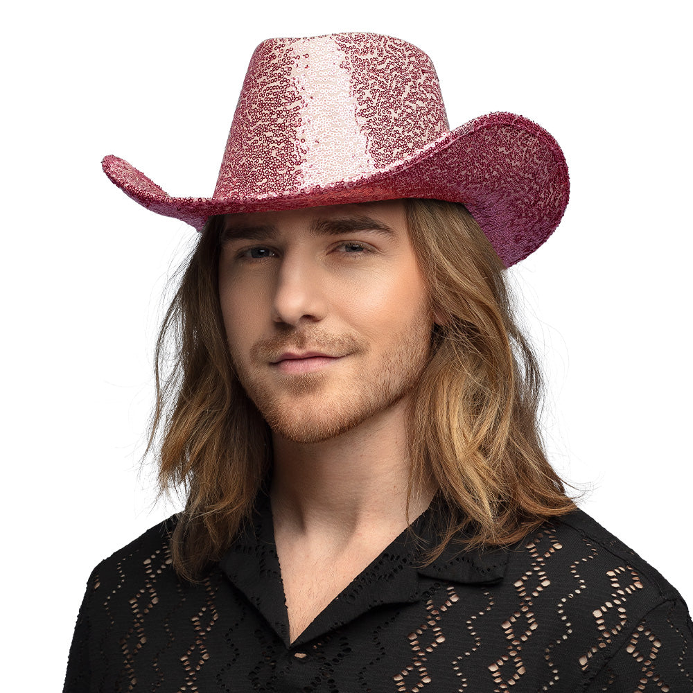 Chapeau Cowboy Paillettes Rose Fluo - Accessoire Déguisement