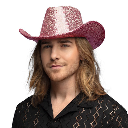 Chapeau Cowboy Paillettes Rose Fluo - Accessoire Déguisement