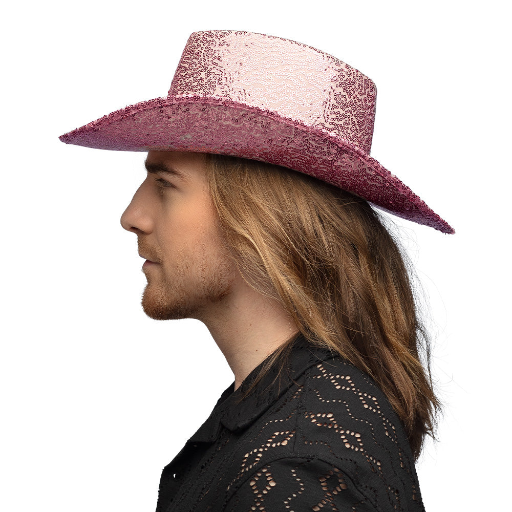 Chapeau Cowboy Paillettes Rose Fluo - Accessoire Déguisement