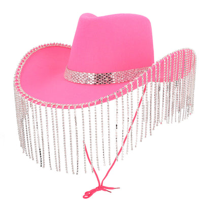 Chapeau Cowboy Rose Paillettes Frangé - Accessoire Festa Luxe