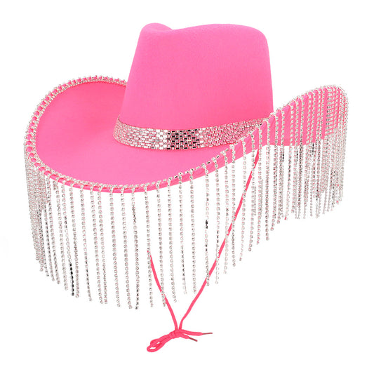 Chapeau Cowboy Rose Paillettes Frangé - Accessoire Festa Luxe