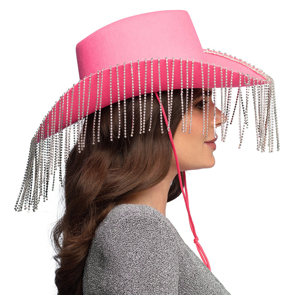 Chapeau Cowboy Rose Paillettes Frangé - Accessoire Festa Luxe