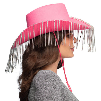 Chapeau Cowboy Rose Paillettes Frangé - Accessoire Festa Luxe