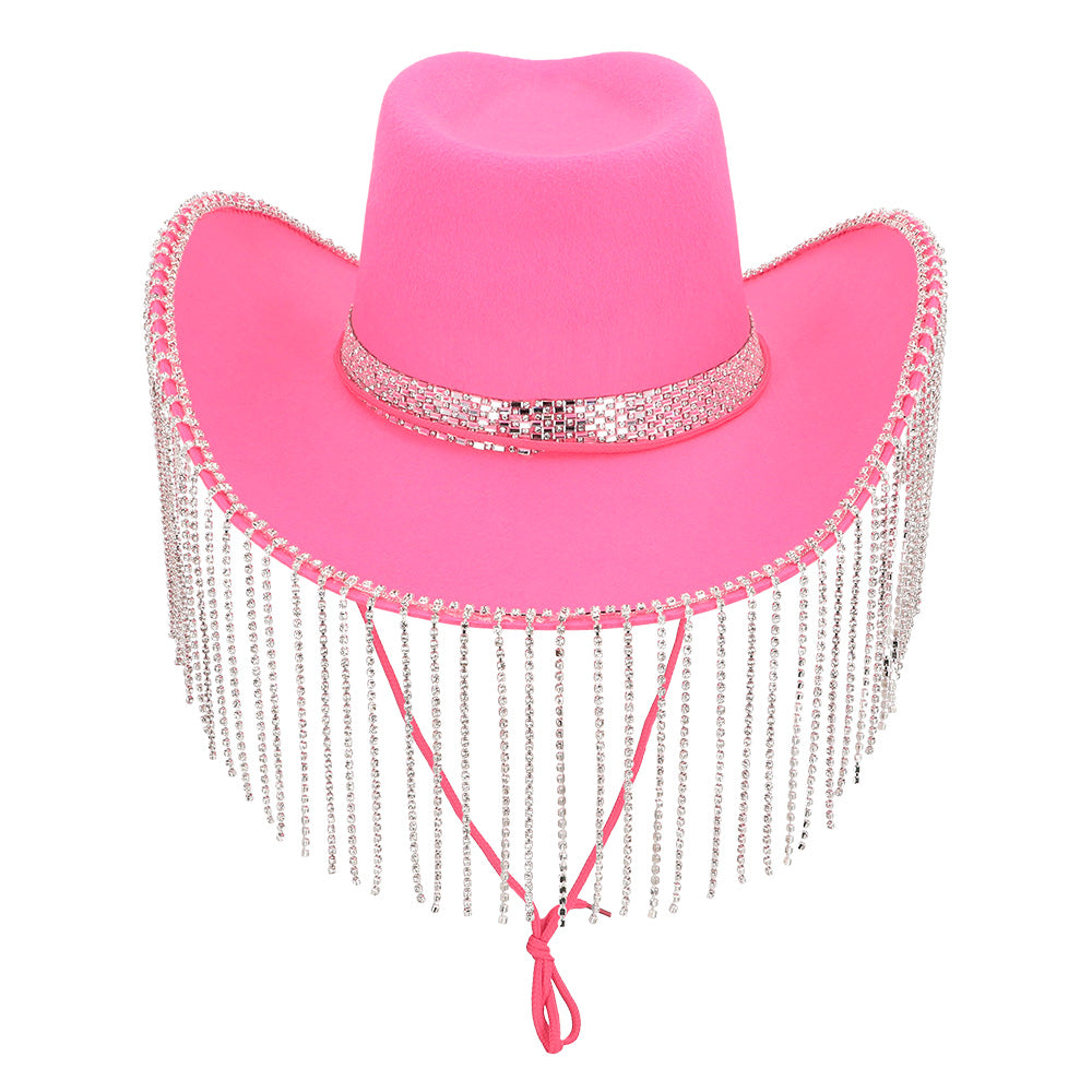Chapeau Cowboy Rose Paillettes Frangé - Accessoire Festa Luxe