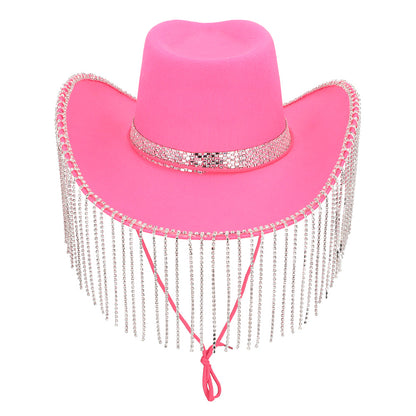 Chapeau Cowboy Rose Paillettes Frangé - Accessoire Festa Luxe
