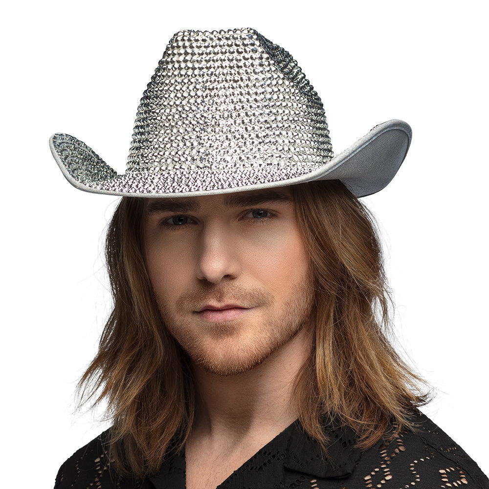 Chapeau Cowboy Paillettes Argent - Accessoire Soirée Disco