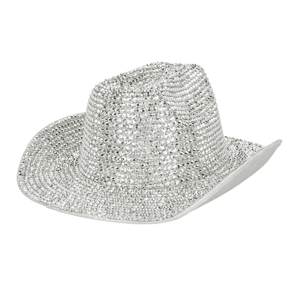 Chapeau Cowboy Paillettes Argent - Accessoire Soirée Disco