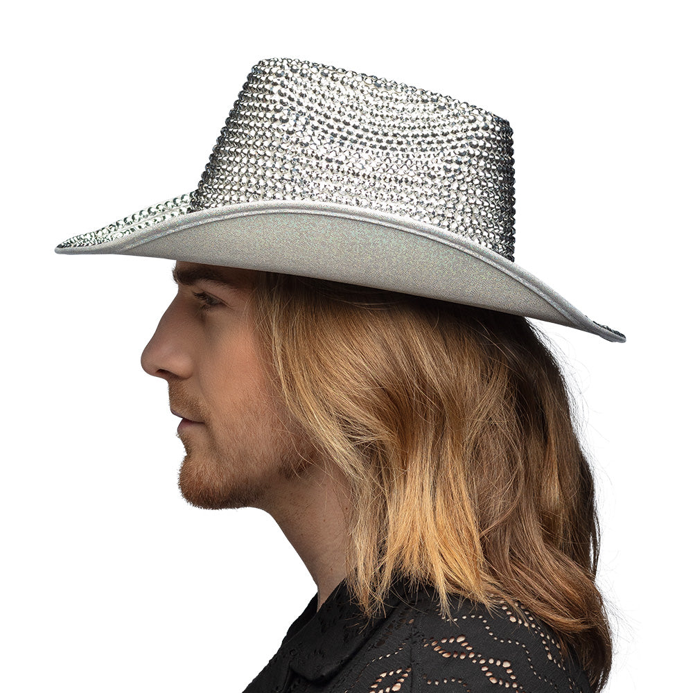 Chapeau Cowboy Paillettes Argent - Accessoire Soirée Disco