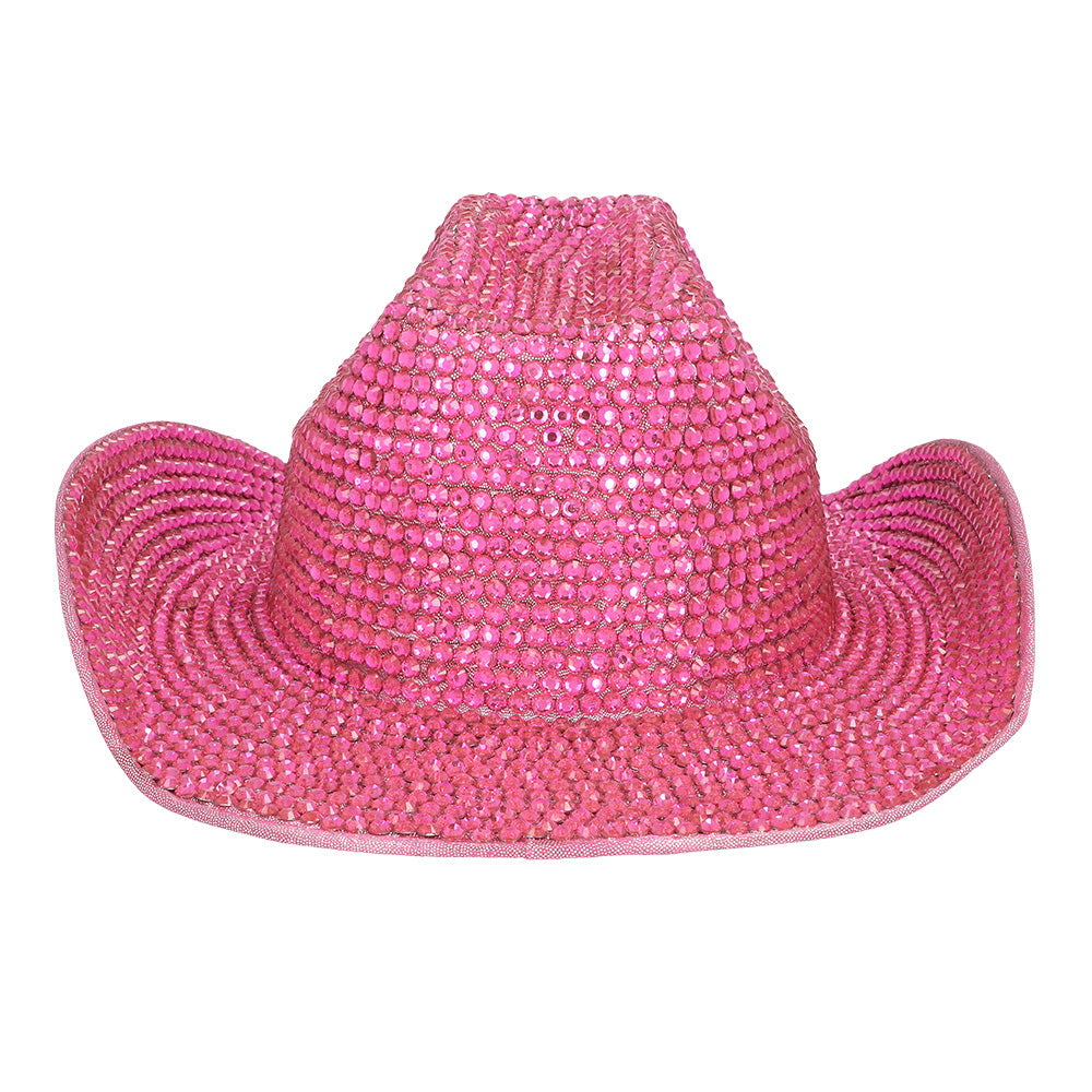 Chapeau Cowboy Paillettes Rose Fluo - Accessoire Fête Adulte