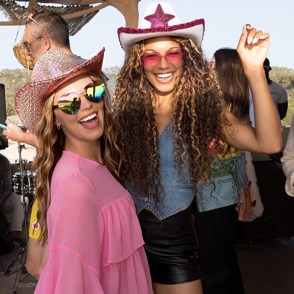 Chapeau Cowboy Paillettes Rose Fluo - Accessoire Fête Adulte