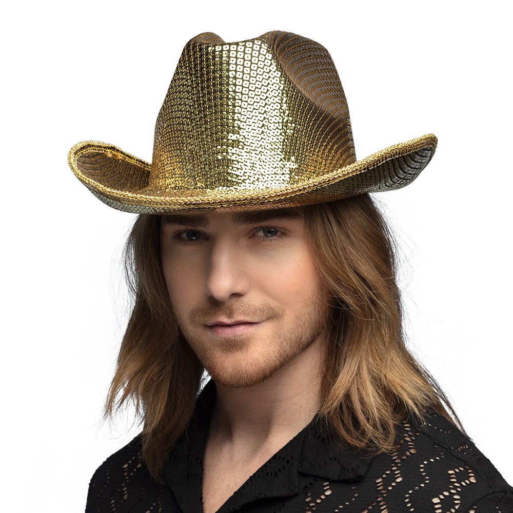 Chapeau Cow-boy Doré Paillettes - Accessoire Soirée à Thème