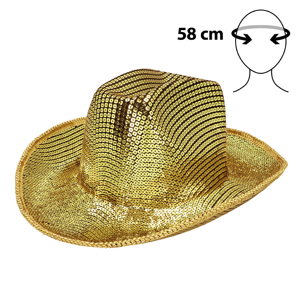 Chapeau Cow-boy Doré Paillettes - Accessoire Soirée à Thème