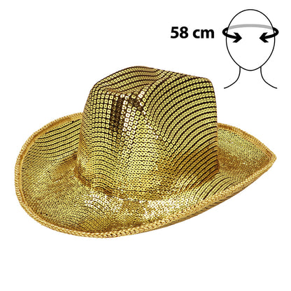 Chapeau Cow-boy Doré Paillettes - Accessoire Soirée à Thème